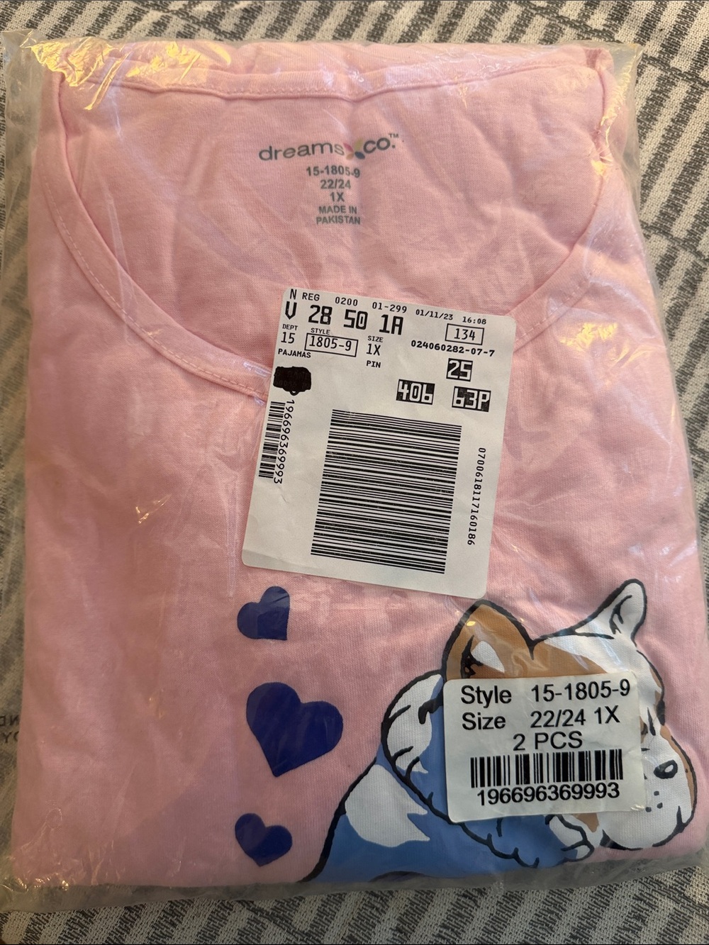 Woman’s Pink Heart & Character Pajama Top and bottoms